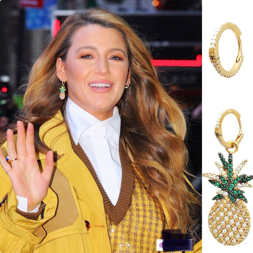 APM Monaco Gold and Green Pineapple sterling Swarovski gold plated Hoops New